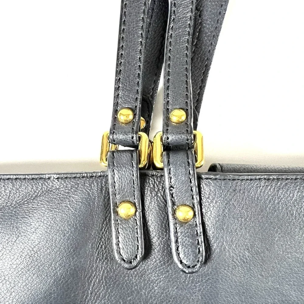 DKNY Karen Large Black‎ Leather Drawstring Shoulder Tote Bag Gold Hardware